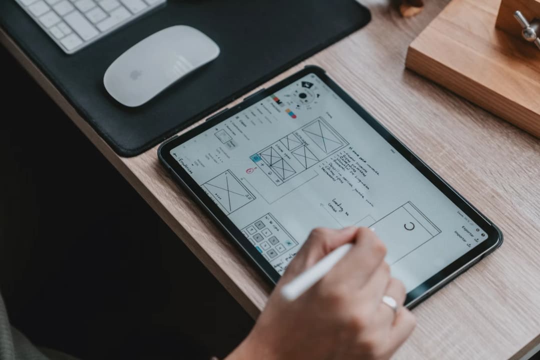 A person sketching UI wireframes on paper, planning accessible user experiences